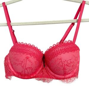 Victorias Secret Very Sexy Uplift Balconet 34B Pink Orange Coral Floral Lace